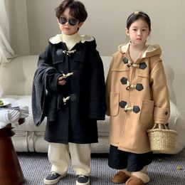 Veste d'hiver coréenne vêtements d'extérieur pour enfants garçons filles manteau de laine à capuche Parka épaississement corne de vache boucle manteau 2-11Y vêtements pour enfants 231225