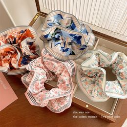 Donna coreana Temperamento Fiori Scrunchie Donne Ragazze Elastico Stampa Ponytail Holder Elastici per capelli Accessori