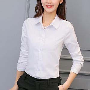 Femmes coréennes chemises en coton blanc à manches longues hauts bureau dame Blouses de base grande taille femme Blouse 5XL 220314