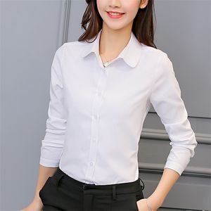 Femmes coréennes coton chemises chemise blanche femmes à manches longues chemises hauts bureau dame basique chemise Blouses grande taille femme Blouse 5XL 210308