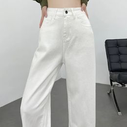 Koreaanse vrouwen denim jeans ontwerp gewassen losse hoog taille recht roze wit blauwe straat slijtage broek dames 240423