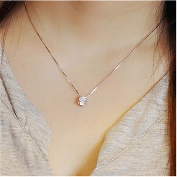 Moda coreana para mujer, joyería de plata de ley 925, collar corto de diamantes con incrustaciones, cadena de clavícula