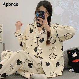 Koreaanse Vrouwen Faux Katoenen Pyjama Lente Herfst Cartoon Kimono Pijamas Vrouwelijke Pyjama Kawaii Thuis Pak Lange Mouwen Nachtkleding 240201