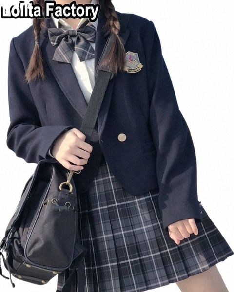 Mujeres coreanas JK Insignia Blazer traje corto Uniforme de escuela secundaria japonés para estudiantes Chica Outwear Chaquetas de estilo universitario Traje abrigo c4bx #