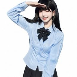 Chemise coréenne pour femmes Jk School Girl Uniformes Top Sexy WhiteBlue Slim Taille Sangle arrière LgShort Costume Anime Cos Costume q5xt #