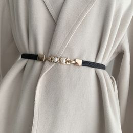 Vestido decorativo delgado de cinturón elástico de las mujeres coreanas cinturón de hebilla doble perla cinturón