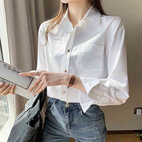 Coréen femmes chemises Blouse blanc à manches longues Blouses décontracté femme en mousseline de soie hauts grande taille XXL 210604