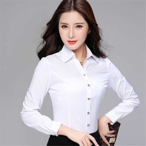 Coréen femmes chemises à manches longues bureau dame col en V chemise blanche femme rayé Blouses hauts grande taille dames 3XL 210531