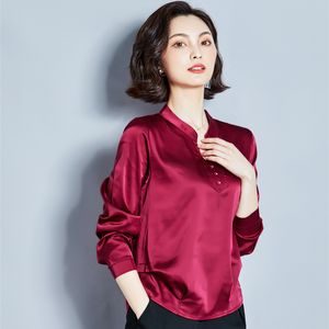 Femmes coréennes chemisier en soie femme à manches longues s chemise élégante automne col en V dames hauts grande taille 5XL 210427