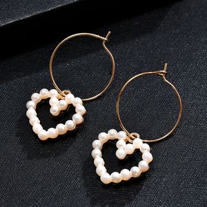Femmes coréennes simple sauvage géométrique coeur perle goutte Dangle fête cerceau boucles d'oreilles fille boucles d'oreilles bijoux