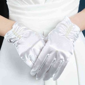 Femmes coréennes robe de mariée courte doigt complet gants de protection solaire femme été spandex satin perle élastique UV conduite mitaines M75 J220719