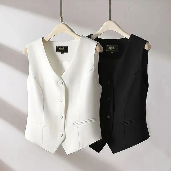 Blazer coréen pour femmes, haut de gamme, gilet décontracté, gilet pour femmes, col amincissant, moins sans manches, veste courte, 240115