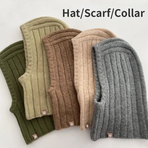 Cagoule en laine coréenne pour femmes, chapeau d'hiver, écharpe de cou, bonnets à capuche tricotés, bonnets épais à col une pièce, 240108