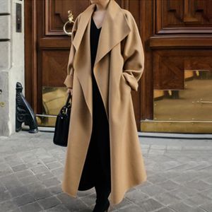 Koreaanse wolmengsels lange jas vrouwen herfst chic camel kantoor dames retro causale overjas winter jassen minimalistische oversized trench t200905