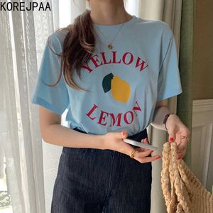KOREJPAA Femmes Ensems Été Coréen Chic Age - Lettre de citron Lettre de citron T-shirt à manches courtes à manches courtes à taille haute taille haute taille 210526
