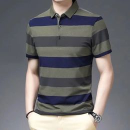 Koreon Fashion Men Polo Striped Polo Summer Streft Streetweve Streetwear Male Mas Male Tee Shirt Business Casual Loose Tops 240515
