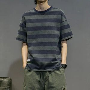 Koreon Vintage hommes à manches courtes rayé T-Shirt surdimensionné Harajuku Streetwear mode été mâle vêtements amples décontracté hauts 240301