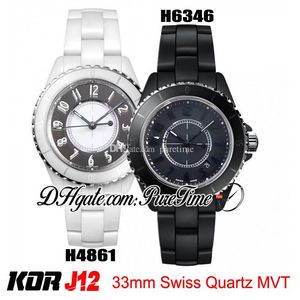 Korf H4861 H6346 33mm Swiss Quartz Womens Watch Steel Black White Korea Ceramic met Armband Dames Beste Editie Nieuwe Puretime J12A2E5