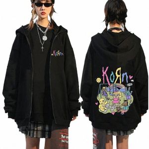 Korn Carto Rock Band Musique Sweat À Capuche Zippé Hommes Femmes Vintage Métal Gothique Surdimensionné Zip Up Sweat Streetwear Vestes 61S4 #