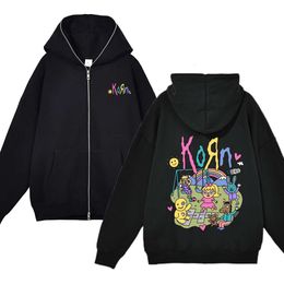 Korn Rock Band Full Zip Jackets Metal Music Men's Men's Zipper Hoodies Y2K Streetwear Sweatshirts Unisex Casual Punk Cardigan Punk