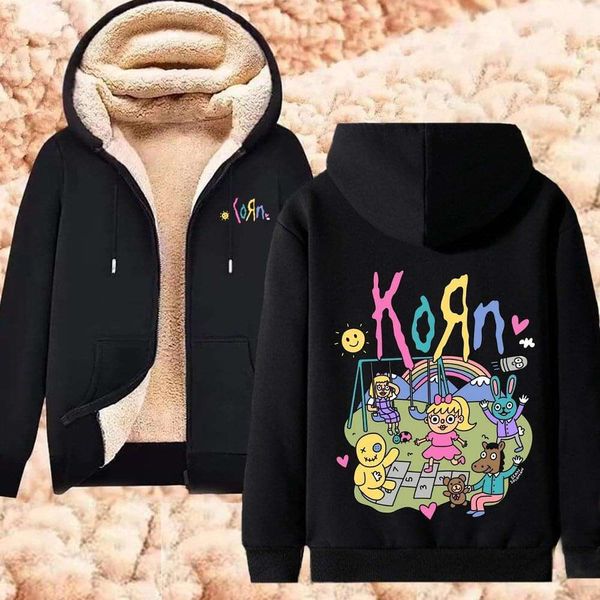 Korn Rock Band sweats à capuche chauds TOUR du monde sweat-shirts en laine d'agneau hommes femmes hiver épaissir sweat à capuche zippé polaire surdimensionné Streetwear
