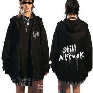 Korn Rock Band World Tour Zipper Jackets Metal Music Hen's Hoodies Oversized Hip Hop Streetwear Zip Sweatshirts Punk Y2K Tops