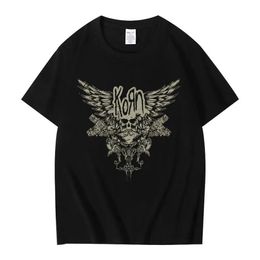 Korn Skull Wings Black T-shirt Femmes and Men Metal Gothic Rock Band Shirts Vintage Plus taille Tshirt Cotton Tops 240510