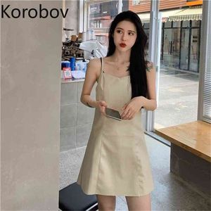 Korobov Automne et hiver PU Jupe en cuir Sexy Vêtements chauds Robe à bretelles Nouveau tempérament de printemps Hot Girl Jupe Femmes 210430