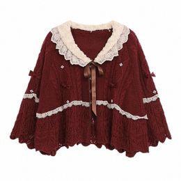 Korobov Automne Hiver Dentelle Patchwork Doux Cardigans Japonais Preppy Style Kawaii Cardigan Coréen Lg Manches Pulls Oversize b05X #