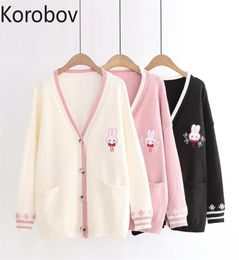 Korobov Otoño Invierno Invierno Sweaters Women Sweaters Sweet V Neck Jumper Femme Kawaii Super Mujer Mujer Outwear 2108099539001