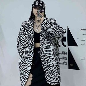 Korobov herfst winter nieuwe chique vrouwen jas vintage streetwear pak jas harajuku zebra patroon vrouwelijke jassen 210430