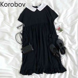 Korobov Style japonais Style sombre femmes robe coréenne col claudine robes à manches courtes été Chic Kawaii Vestidos 210430