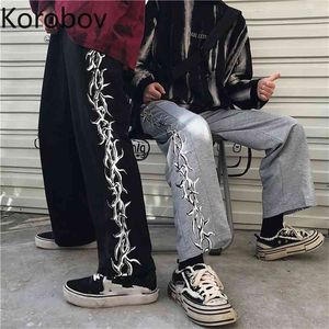 Korobov koreaans harajuku stijl print streetwear hoge taille hip unisex rechte broek losse casual broek zomer wild 210430