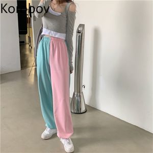 Korobov coréen streetwear hit couleur femmes pantalons vintage taille haute patchwork harajuku pantalon large jambe pantalon femme douce 210430