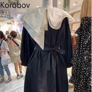 Korobov coréen Vintage nouveau Chic femmes robe été Peter Pan col laçage arc robes féminines a-ligne robes 2a641 210430