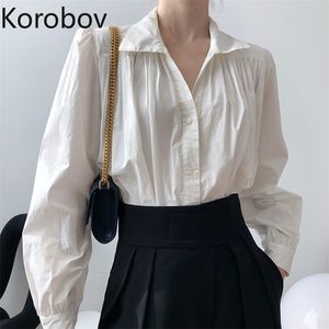 Korobov nouveauté Vintage printemps été manches bouffantes femmes Blouses à manches longues femmes chemises bureau dame Blusas Mujer 210430