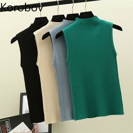 Korobov Sexy Mouwloos Knit Vest Mutlicolor Half Hoge Neck Slim Fit Bottom Tank Top Zomer Casual 2A592 220325