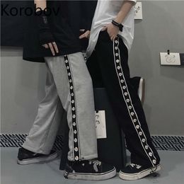 Korobov lente losse hrarjuku stijl Koreaanse unisex liefhebbers streetwear lente hoge taille hip rechte broek causale wilde pantalone 210430