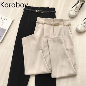 Korobov Été Nouvelles Femmes Taille Haute Pantalon Coréen Casual OL Sarouel Vintage Ceintures Pantalon Slim Joggers Femme 210430