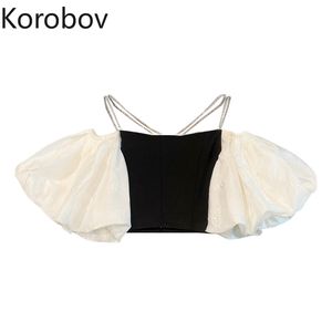 Korobov femmes Blouses Vintage bouffée à manches courtes chemises de culture été plage Style Boho Blusas Mujer nouvelles chemises 210430