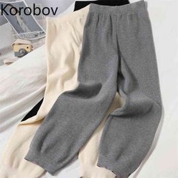 Korobov femmes lâche pantalons décontractés Vintage taille haute mode Streetwear femmes tricoté pantalon Vintage femme hiver Joggers 210430