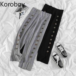 Korobov Femmes Pantalons décontractés en vrac Vintage Single Breasted High Taille Mode Streetwear Femmes Pantalons Vintage Femme Joggers 210430