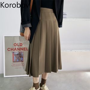Korobov vrouwen kantoor dame rokken nieuwe zomer mode hoge taille a-lijn faldas mujer vintage solide vrouwelijke rok 210430