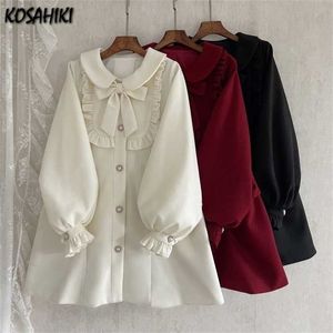 Kosahiki herfst dunne jas kawaii overjas vrouwelijke japanse preppy stijl effen kleur vintage jas harajuku jk sweet outfit 211029