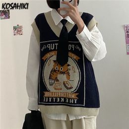 KOSAHIKI Pull Gilet Femmes Kawaii Chat Gilet Streetwear Tricot Chic Mode Collège All-match Harajuku Y2k Gilets Chandails 220818