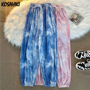 KOSAHIKI Femmes Pantalons Taille Haute Ins Mode Tie-Dye Dégradé Casual Lâche Slim Pantalon Tout-Match 2021 Été Harajuku Pantalon Q0801