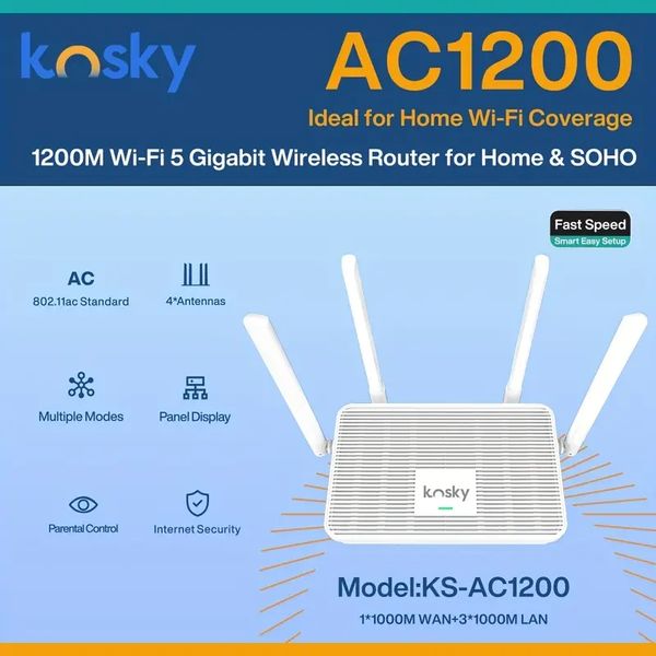 Kosky KS-AC47244.09 | 4724 Routeur sans fil Wi-Fi 5 Gigabit de 4,09 pouces | Wi-Fi 5 | Routeur Wi-Fi | Routeur sans fil | Double bande | 2.4G 5G | AC47244.09 | 47244.09 pouces | Gigabit complet |