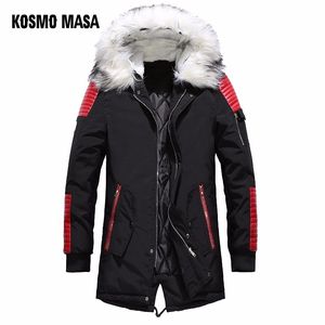 KOSMO MASA noir Long homme veste d'hiver hommes chaud fourrure à capuche 2018 hommes vestes et manteaux fermeture éclair vers le bas hommes Parkas MP029