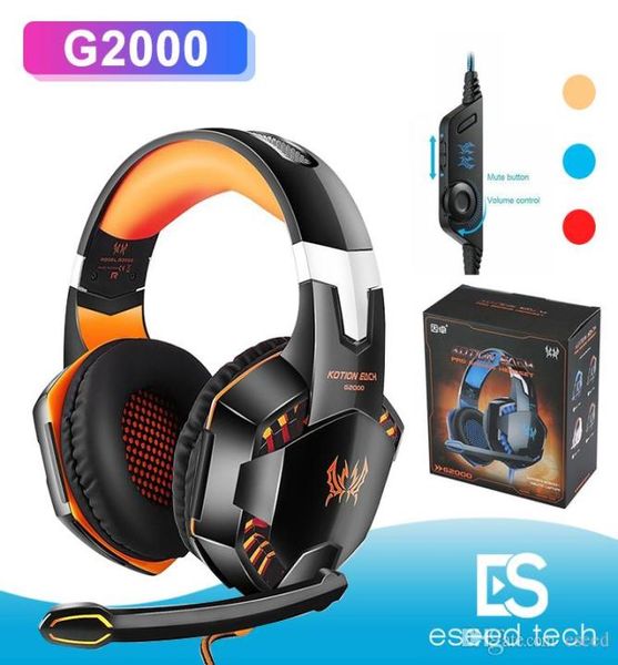 Kotion cada G2000 Computer Headphones Auriculares Gaming Headset Casque de bajo juego de bolsos de bajo juego con luz LED de micrófono para PC Gamer4834516