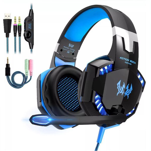 KOTION EACH G2000 auriculares para juegos casco estéreo de graves profundos con micrófono luz LED para PS4 teléfono portátil PC Gamer